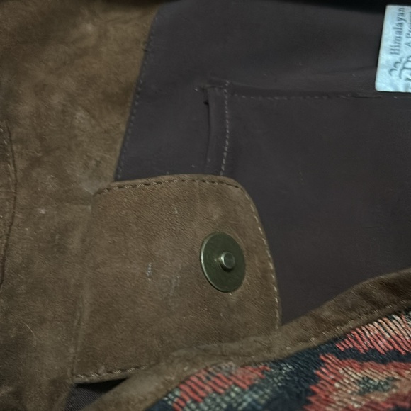 Handmade Himalayan Purse 100% Cotton & Suede Brown Orange Aztec Boho - Picture 4 of 13